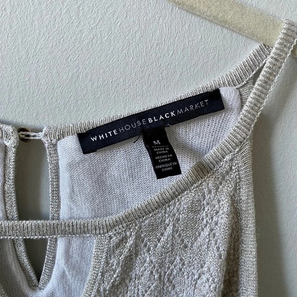 White House Black Market Silver  Champagne Sparkly Long Knit Tank Top Size M - Picture 6 of 9